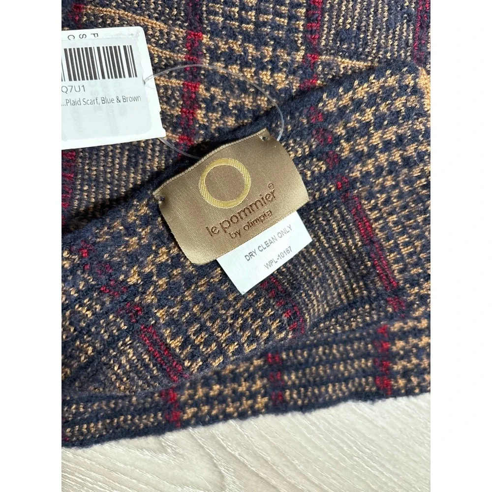 NWT Le Pommier by Olimpia Plaid Scarf Blue‎ Brown Red Wool Blend Made in Italy
